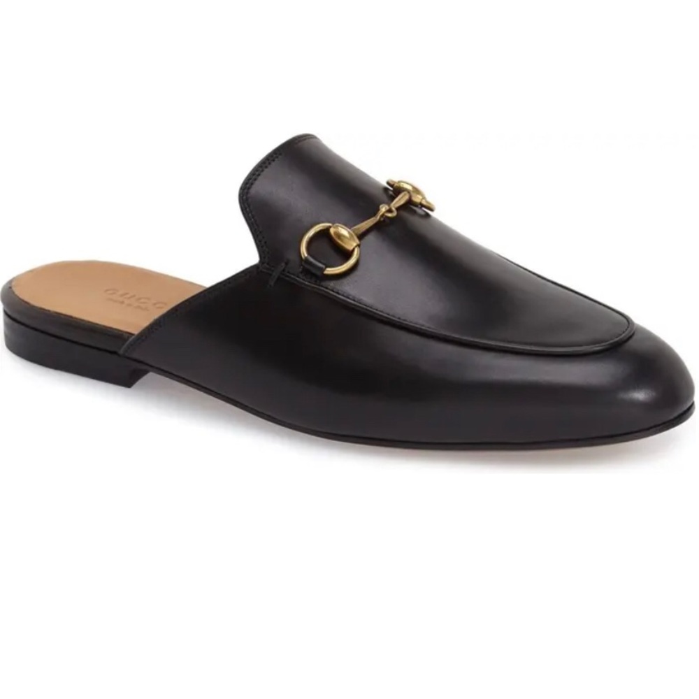 Gucci Black Leather Horsebit Mule with Gold Hardware- size 40